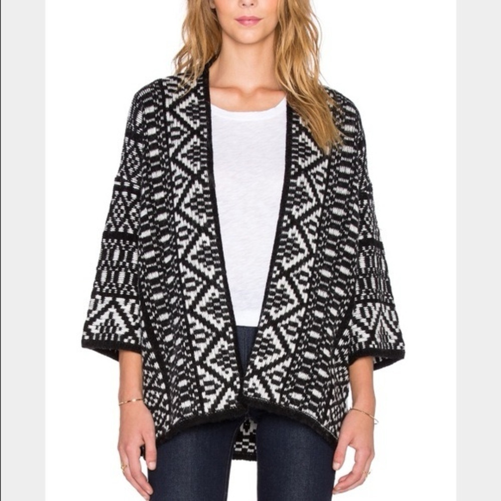 Velvet by Graham & Spencer Cardigan Sweater Women’s Black Ivory Coatigan Size ML